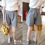 韩版童装 2016夏装新款韩版女童帅气竖条纹西装短裤阔腿裤M571