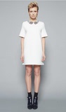 成M9004 独立设计师白色太空棉领子手工钉珠廓形短袖连衣裙 特价