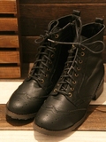日本外贸原单雕花复古森系布洛克帅气女鞋短靴女靴子马丁靴骑士靴