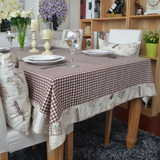 沃米兔欧式美式全棉印花款花边格子餐桌布盖布茶几布书桌布可定制