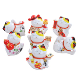 小可爱七福猫储蓄罐开业居家创意汽车摆件结婚礼物日本陶瓷招财猫