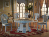 欧式实木天然大理石圆桌方桌白色餐桌椅组合餐台简约现代家具