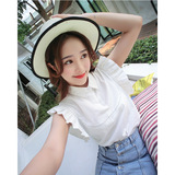 韩版夏季新款2016木耳边白色短袖衬衫女飞飞袖修身显瘦衬衣韩范潮