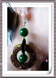 原创设计仿古 特色民族风格红绿色深金色玛瑙925银防过敏耳环饰品