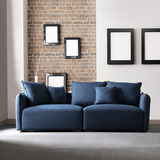 简约现代组合可拆洗布艺沙发小户型双人三人麻布羽绒乳胶蓝色沙发