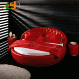 圆床 软床 婚床 红色 创意个性床 欧式风格 真皮床 双人床 1.8米