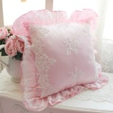 公主抱枕蕾丝刺绣亮片装饰粉色白色方形高档个性创意抱枕靠垫含芯