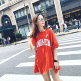 2016夏季新款女装 韩版欧美宽松大码街头破洞中长款字母短袖T恤潮