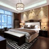 新中式双人床1.8米卧室家具布艺婚床现代简约实木床1.5样板间定制