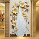 欧式浮雕花卉花瓶墙纸3d立体无缝壁画玄关竖版壁纸走廊过道背景墙