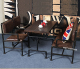 实木复古铁艺西餐厅咖啡厅酒吧卡座沙发办公休闲桌椅组合美式套件