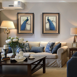 蓝孔雀装饰画美式客厅沙发背景墙画壁画现代卧室餐厅实木有框挂画