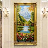 高档纯手绘油画欧式竖版风水油画客厅玄关过道装饰画有框画天鹅湖