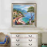 抽象手绘油画地中海风景画玄关过道餐厅电表箱客厅有框画装饰画