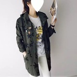 现货 韩国代购2016春季新款女装后字母星星迷彩风衣外套