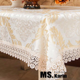 欧式餐桌布白色 烫金镂空蕾丝桌布布艺盖布 餐桌台布长方形茶几布