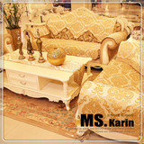 正品欧式沙发垫米色配金色凤尾纹高档真皮沙发防滑坐垫定做