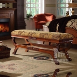 欧式凳床尾凳实木 美式乡村布艺床边凳换鞋凳 长条沙发凳床前凳子