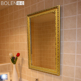 浴室镜洗手盆前镜卫浴镜欧式长方形木质金色有边框镜子洗漱台镜子