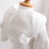 韩国代购新款春秋冬新款婴儿开衫女童针织外套百搭熊耳朵大帽针织