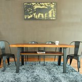 新款铁艺实木复古做旧组合餐饮桌椅长方形双层餐桌椅主题餐厅桌椅