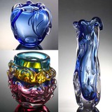 水晶玻璃小花瓶 样板房冰晶冰晶清新花器 家居蓝色透明水晶艺术品
