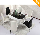 包邮白色现代时尚简约可伸缩折叠餐桌椅台组合玻璃小户型饭桌圆桌