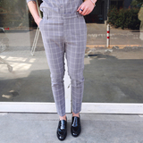 韩国夏款时尚格子修身九分休闲裤男英伦舒适九分裤 有搭配的套装