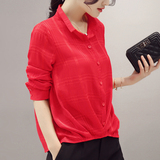 2016夏装新款韩版显瘦红色短袖时尚百搭休闲雪纺衫上衣衬衣女