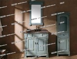 地中海复古简约蓝色橡木浴室柜实木洗手台卫浴柜0.8米大理石台面