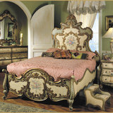 欧式床 彩绘1.5米床1.8米雕花床实木床卧室床双人床 复古雕刻大床