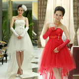 韩版红色婚纱礼服 新款白色公主婚纱 前短后长晚礼服 宴会礼服裙