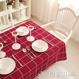 布艺田园欧式棉格子套装餐桌台布椅套绛红格子简单桌布