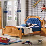 美式儿童床男孩实木单人床皮软包靠背青少年1.2米1.5卧室套房家具