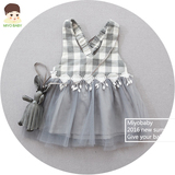 女宝宝夏装连衣裙1-3岁女童背带裙韩国格子网纱无袖裙0-1岁婴儿裙
