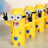 创意吸盘式小黄人牙刷架套装 自动挤牙膏器儿童漱口杯卡通牙具盒