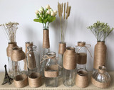 田园风 纯手工麻绳花瓶zakka玻璃文艺透明小花瓶桌面摆件干花花瓶