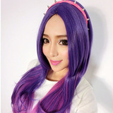 原宿系时尚中分紫色粉色渐变/混色长卷发/大波浪卷cosplay假发
