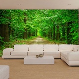 无缝大型壁画3d立体树林风景画电视客厅背景装饰墙纸壁纸绿色护眼