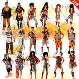 儿童节演出衣服cosplay成人男女土著人印第安豹纹原始野人服装