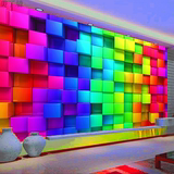 立体3D彩色方块壁纸KTV酒吧个性创意沙发背景墙纸商场巨幅壁画