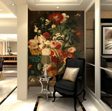 大型壁画墙纸 客厅走廊玄关欧式酒店风格 大气油画 宫廷花卉