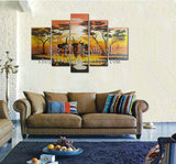 手工绘油画东南亚风格非洲风情动物大象现代客厅抽象多拼装饰挂画