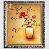 格丽油画艺术壁饰室内餐厅装饰画手绘花卉挂画褐色有框画一枝独秀