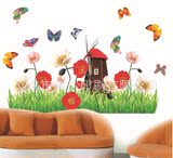 蝴蝶风车花朵可移除组合墙贴玻璃客厅电视背景地脚瓷砖贴浪漫风车