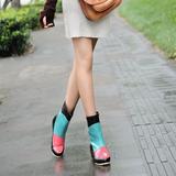韩国坡跟漆皮糖果拼色雨靴女 雨鞋时尚可爱外贸原单水鞋 时尚靴子