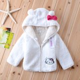 H家外贸原单kitty女婴儿童装宝宝珊瑚绒加厚外套拉链衫15秋冬特价