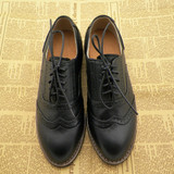 黑色 英伦布洛克复古鞋 女鞋单鞋平跟手工定制鞋橡胶底情侣鞋大码