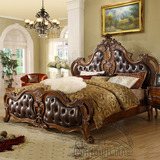 欧式真皮床 美式真皮床 实木雕花1.8米双人床 美式床 家具定做