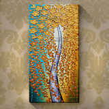 现代简约客餐厅玄关走廊装饰画抽象发财树有框画纯手工油画DLE146
